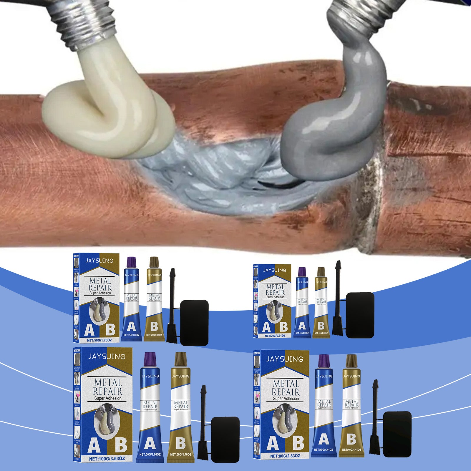 Jaysuing Repair Casting Glue 80g, Box Cast Iron Sealant Ab Glue Anti-Repair Agent For Leak Sealing And Metal Bonding
