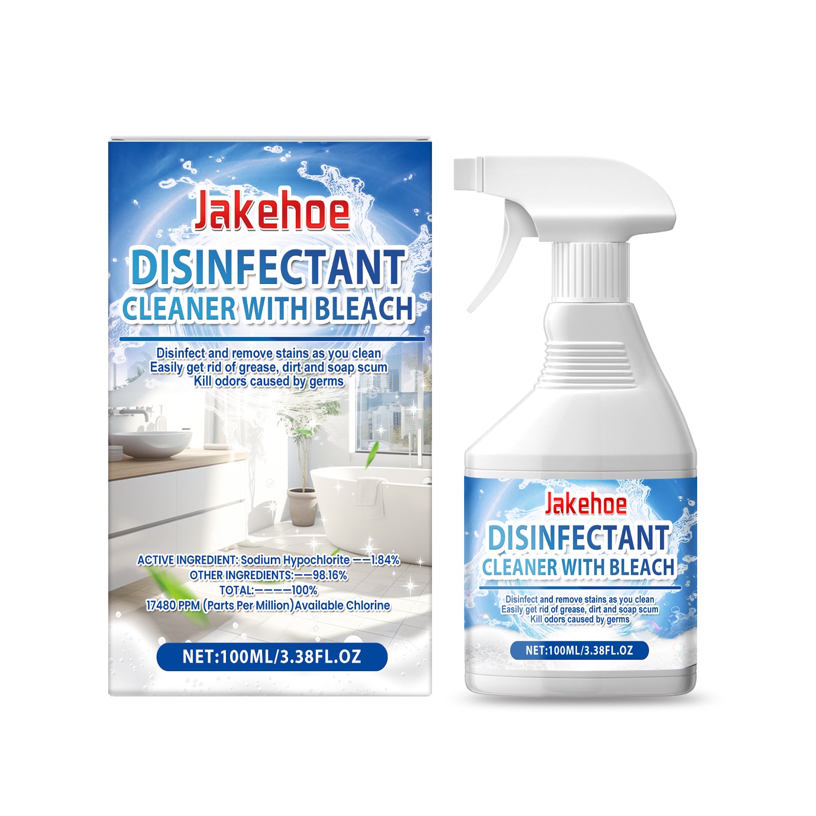 Jakehoe Bathroom Cleaning Spray Bathroom Stain Scale Cleaning Bathtub Cleaning Multi-Purpose Cleaner