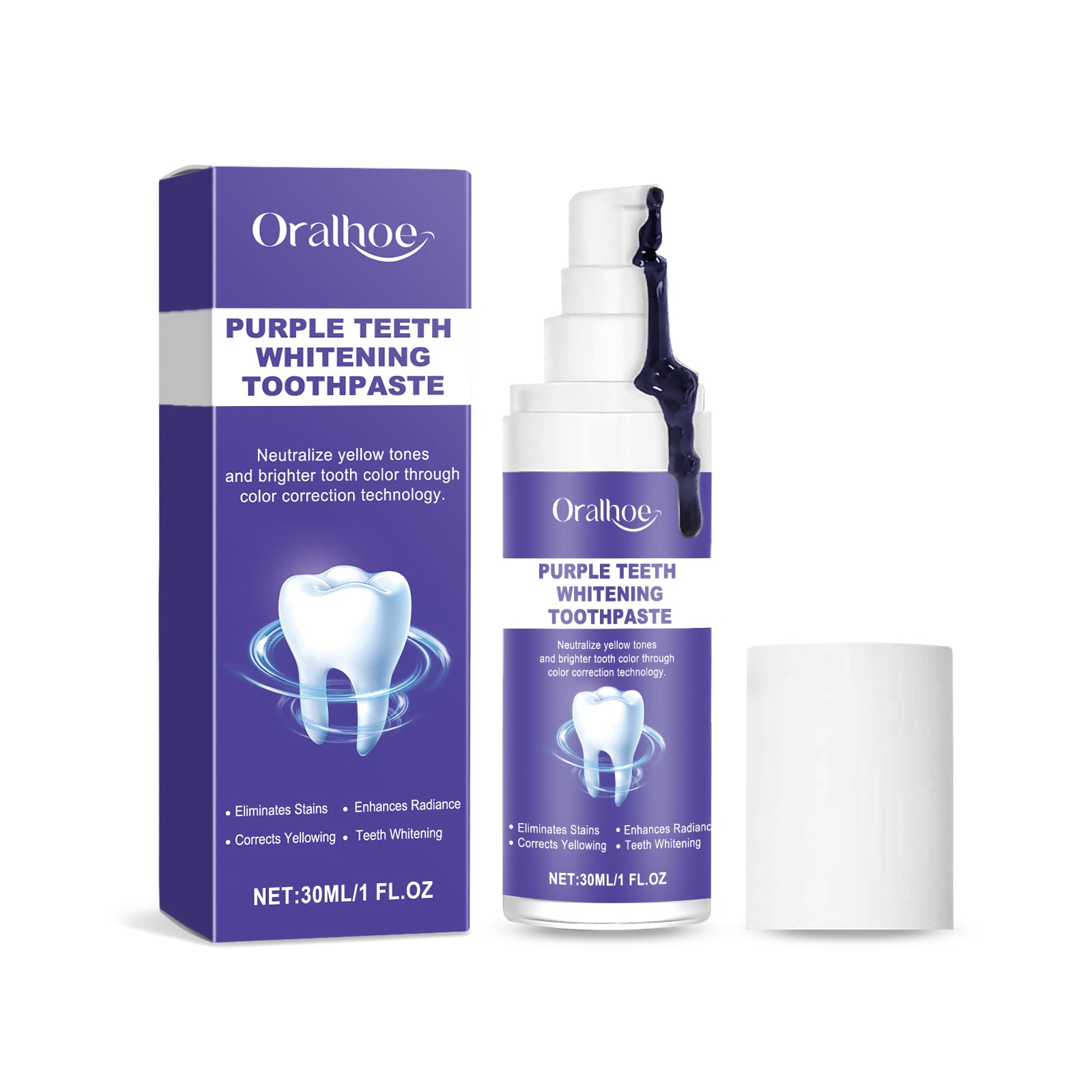 Oralhoe Purple Brightening Toothpaste Brightening Remove Stains Improve Yellow Teeth Gentle Cleaning Dental Hygiene Care Toothpaste