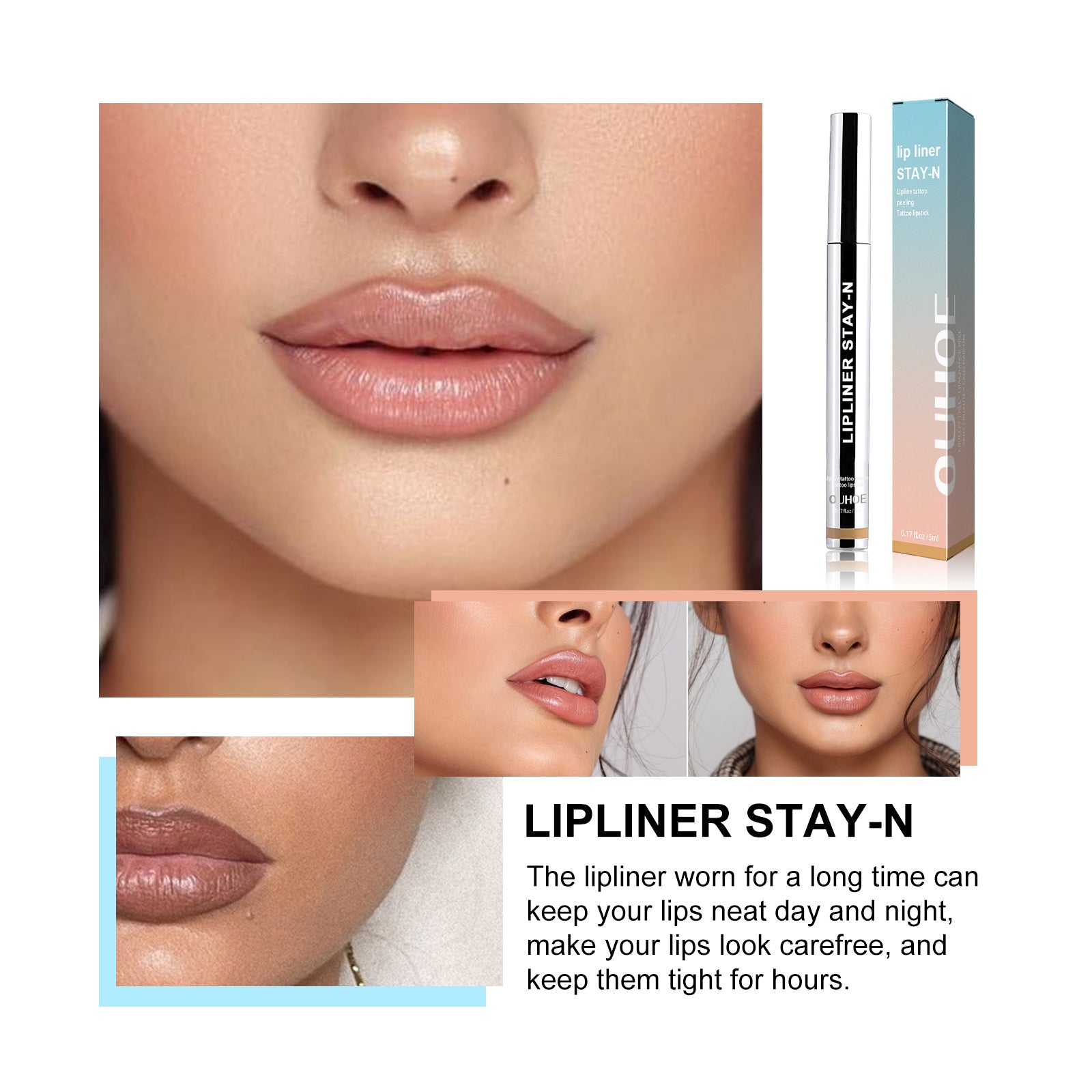 OUHOE Stripping Lip Liner (Light Brown) Enriches Lip Lines, Highlights Lip Color Without Makeup Smudging. Stripping Lip Liner
