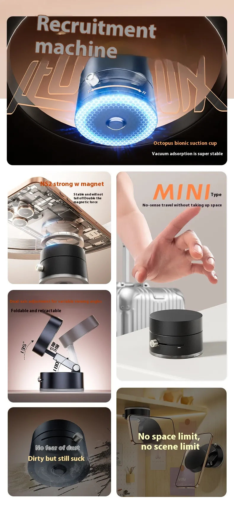 WW | Magnetic Foldable Phone Holder with Suction Cup